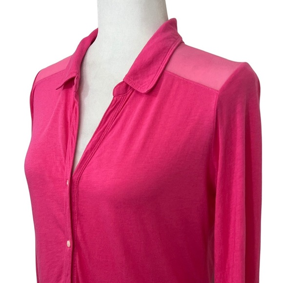 Hollister Tee Mesh Shoulder Button Front Hot Pink Barbiecore Medium M - Picture 4 of 17